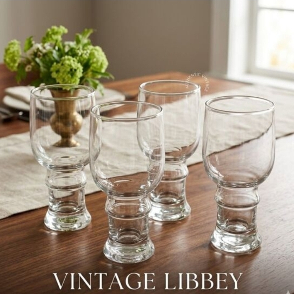Libbey Vintage 16oz Heavy Base Water Goblets Set of 4 MCM Stemmed Barware